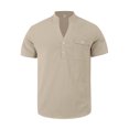 thumbnail image 4 of New Mens Short Sleeve T Shirts Solid Color Stand Up Collar Shirt Summer Trendy Breathable Loose Youth Basic Cotton Top Male Cotton And Linen Casual Shirts Khaki 3XL, 4 of 6