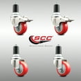 thumbnail image 2 of 3.5 Inch 316SS Red Polyurethane Swivel 1-5/8 Inch Stem Caster Set 2 Lock Brake, 2 of 2