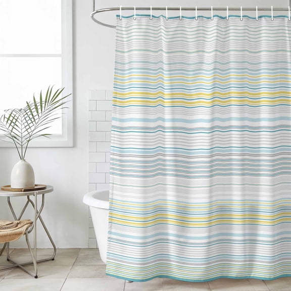 Aqua Yellow Stripe Waterproof Fabric Shower Curtain,Abstract Art Modern Vertical Striped Waterproof Fabric Shower Curtain for Bathroom Curtains Bathtubs Shower Curtains with 12 Hooks Small 36x72in