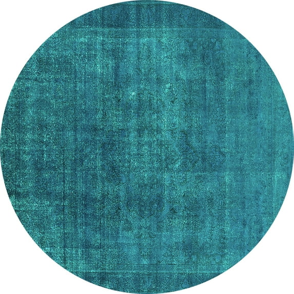 Ahgly Company Machine Washable Indoor Round Oriental Turquoise Blue Industrial Area Rugs, 4' Round