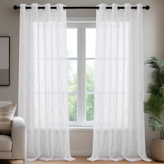 ZOPZO Sheer Curtains - Voile Curtains Rod Pocket, Silver, 52W x 84L Inch, Voile Sheer Drapes, 2 Panels for Living Room