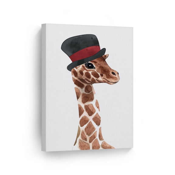 Smile Art Design Cute Baby Giraffe Wearing Hat Watercolor Painting Animal Canvas Wall Art Print Nature Safari Tropical Exotic Wildlife Living Room Kids Baby Nursery Decor - 40x30