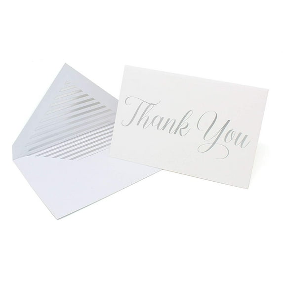 Premium Thank You Cards and Envelopes Metallic Foil Print - Silver