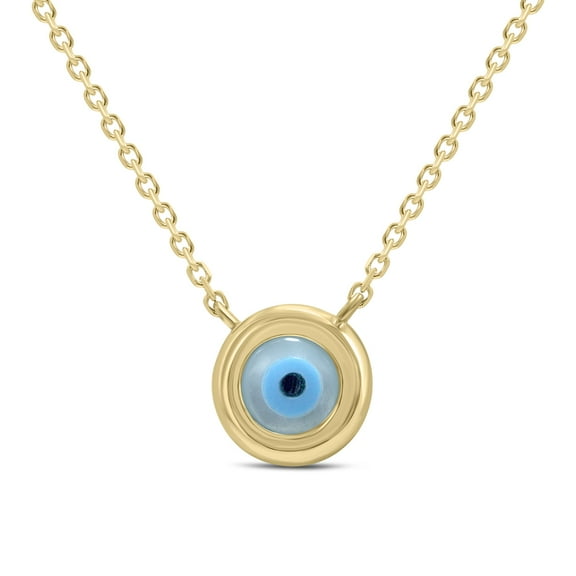 SZUL Women's 14K Yellow Gold Round Evil Eye Necklace with Mother of Pearl and Spring Ring Clasps