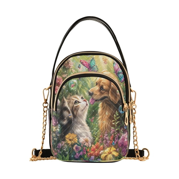 YAZAOO Cross Body Fashion Shoulder Waist Purse Bags Cat and Dog in Garden Pocket Handbags