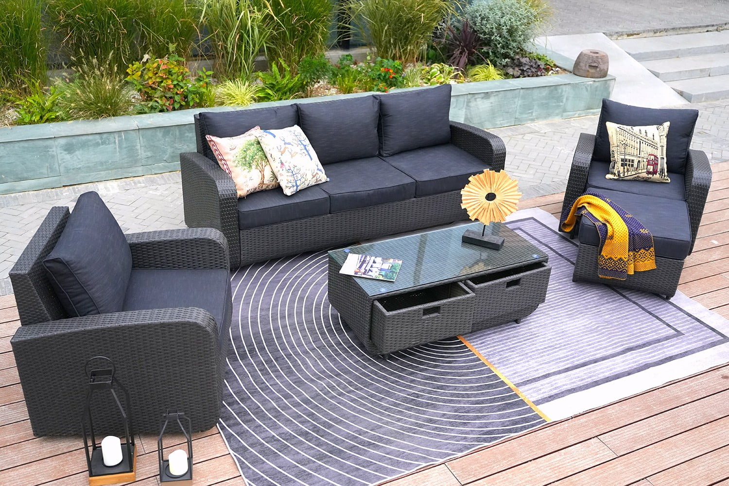 5Piece Patio Furniture Set Outdoor Wicker Sectional Conversation Sofa