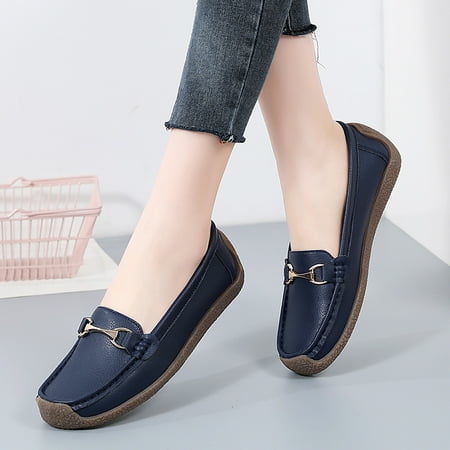

Women‘s Solid Color Faux Leather Slip-on Shoes Metal Decor Flat Shoes