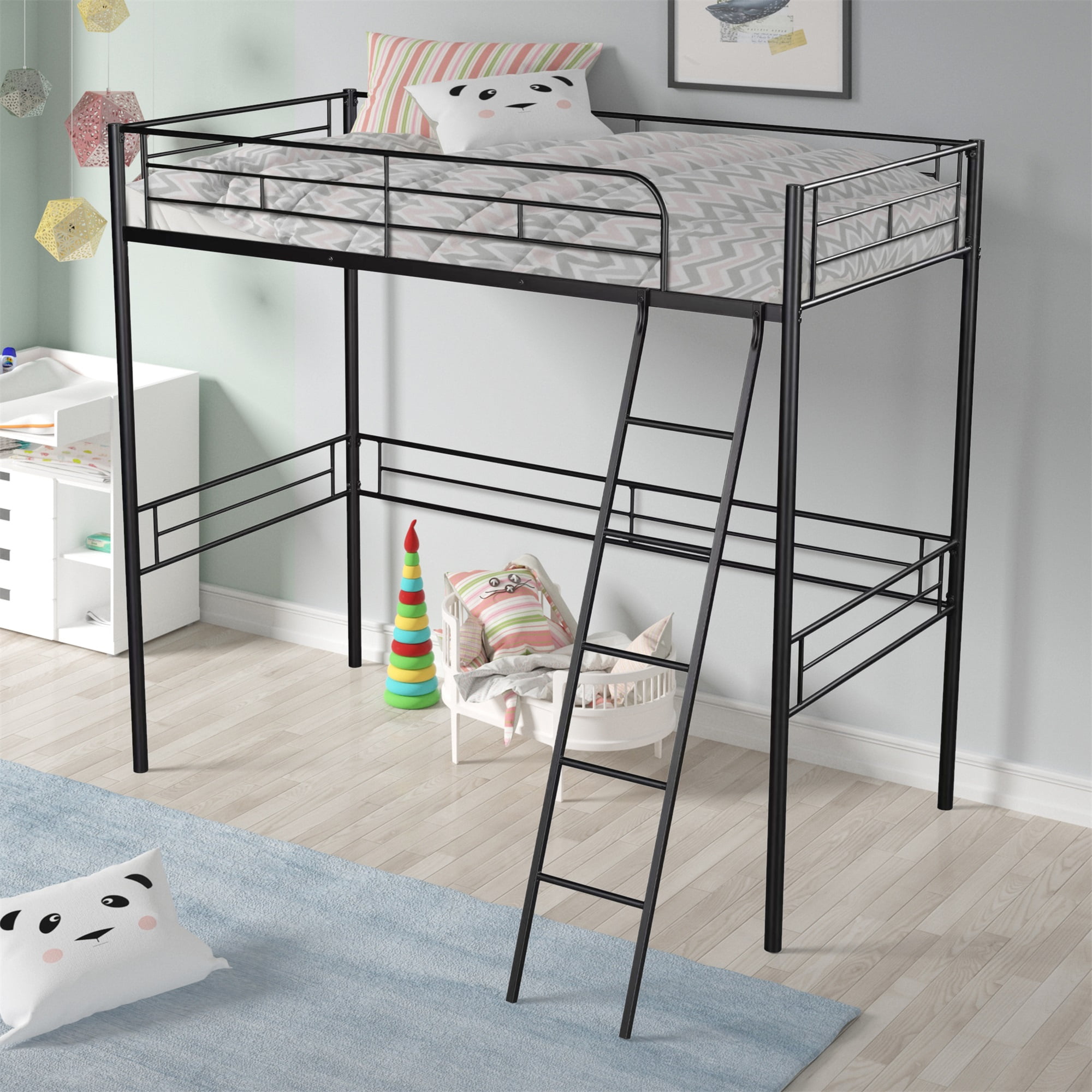 Spaco Homes Metal Loft Bed Twin Size, Black Spaco Homes Metal Loft Bed Twin Size, Black