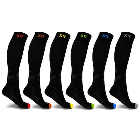 - 6-Pair Recover Compression Socks for Men and Women Knee High - made for running, athletics, pregnancy and travel