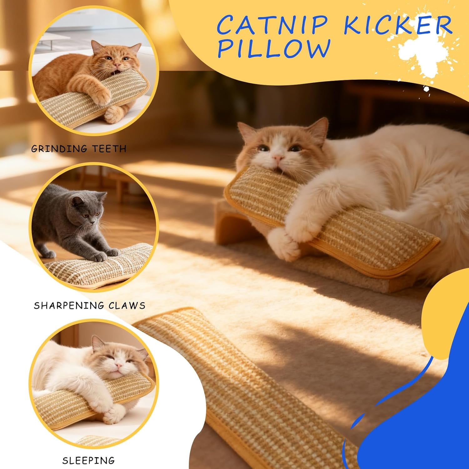 Catnip Kicker Pillow, Catnip Pillows For Cats, 13in Teeth Cleaning Catnips Pillows For Cats, Dual-Use Catnips Pillow For Play And Relaxation, Interactive Cat Nip Kicker Toys (3 pcs, 13.4 × 3.7in)