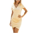 thumbnail image 1 of Womens Casual Solid Hip Wrap V Neck Button Irregular Dress Sexy Summer Boho Floral Formal Sundresses Wedding Guest Prom Bodycon Cocktail Dresses A68-14855, 1 of 7