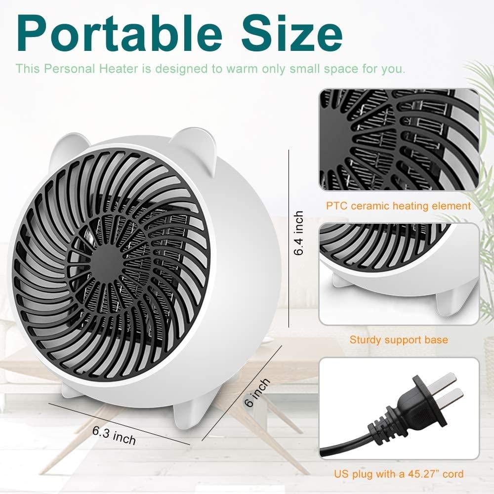 Fan Heater, Personal Mini Electric Space Heaters Fan with PTC Ceramic Heating Element & Overheat