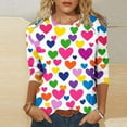 thumbnail image 2 of Jsaierl Valentines Day Shirts Women Sweet Love Heart Graphic Tees Casual 3/4 Sleeve Blouse Round Neck Dressy Casual T-shirt Tops Womens Fashion, 2 of 6
