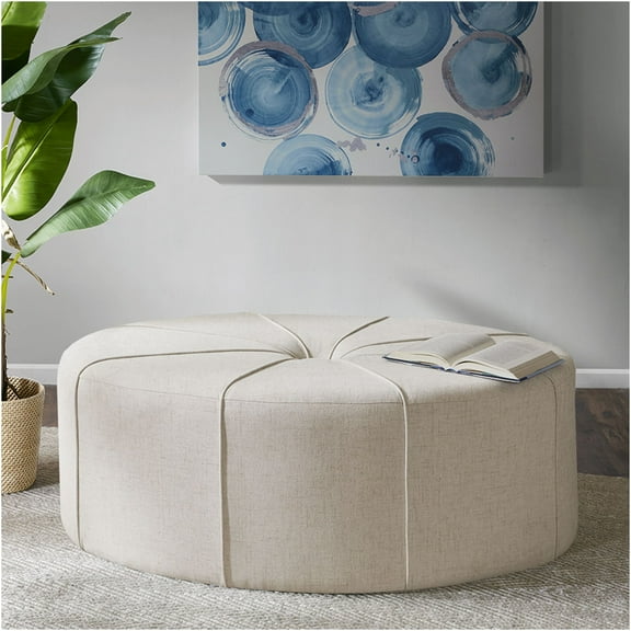 JERFIT Large 48 inch Oval Ottoman with Button Tufted Design, Cream Upholstered Footstool Coffee Table for Living Room, No Assembly Required