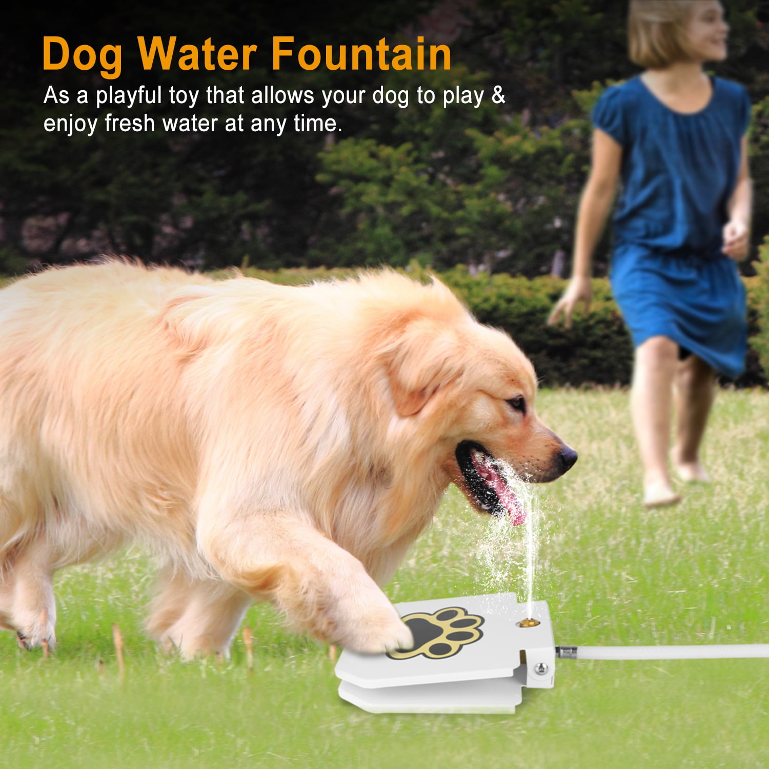 Dog Water Fountain, Outdoor No Electricity Step-On Activated Pet Sprinkler, Paw-Controlled Drinking Dispenser for Large & Small Dogs,Automatic Waterer for Yard, Garden, Lawn