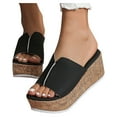 thumbnail image 1 of Corkys Wedges for Women Platform Slide Split Joint Open Toe Thick Sole Leather Beach Summer Slide Sandals Black, 1 of 5