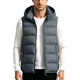thumbnail image 2 of Atkumj Plus Size Mens Puffer Vest Casual Comfortable Hooded Full Zip Down Vest Fashion Warm Sleeveless Solid Color Puffy Vest with Side Pockets, 2 of 8