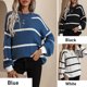 thumbnail image 2 of Moda mujer suéter de punto bloque de color a rayas manga larga pulóver camisa de gran tamaño suéter Abanopi Negro/Extragrande, 2 of 7
