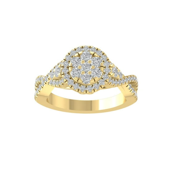 ARAIYA FINE JEWELRY 10K Yellow Gold Round Cluster Lab Grown Diamond Engagement Ring (1 cttw, VS Clarity, D-F Color) Size 9.5