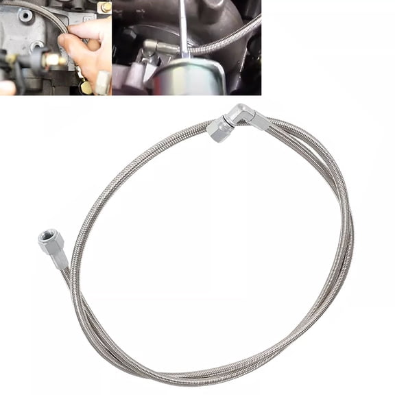 Steel Braided Turbo Oil Feed Line 60" Length - 4AN 90° Straight Hose end 551871