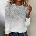 thumbnail image 4 of Womens Long Sleeve Shirts Crew Neck Sparkly Printing Pullover Fashion Cute Casual Loose Dressy Tops Holiday Party Spring Fall Outfits, 4 of 5