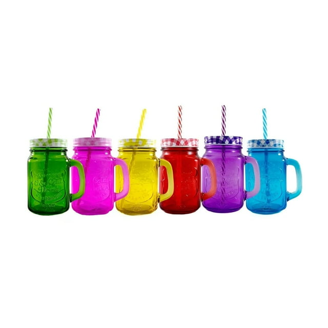 Mason Jar Grabado Vaso Tarro Con Tapa Y Popotes 6 Piezas Color Mix