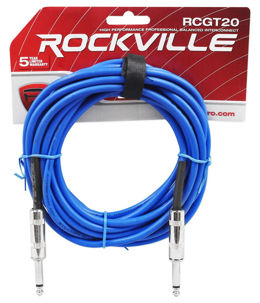 18 Rockville RCGT20BL 20'  1/4" TS to 1/4'' TS Guitar/Instrument Cable
