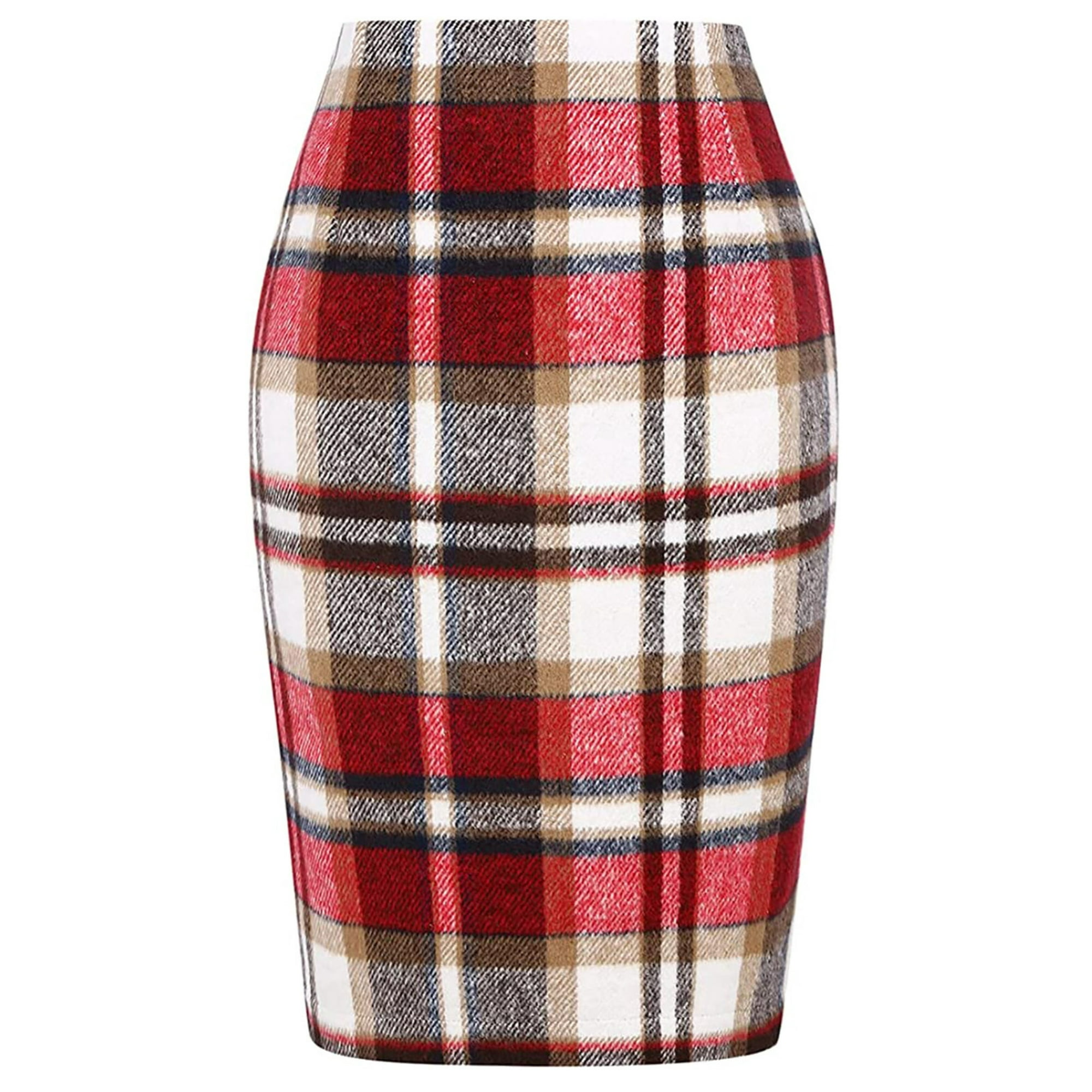 Mefallenssiah Women s Pencil Skirt Plaid Skirt Winter High Waisted Tight Knee Length Wool Mid Length Skirt Blue