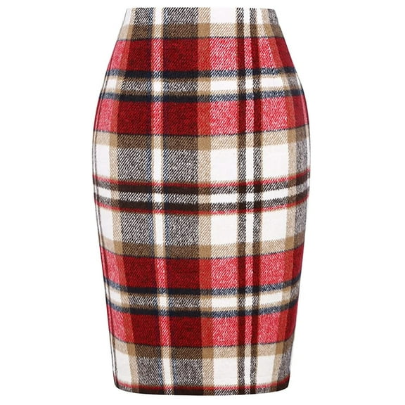 Wowcloth Autumn and Winter High Waisted Slit Bodycon Knee Length Midi Skirt,Women's Pencil Skirt Plaid Skirt
