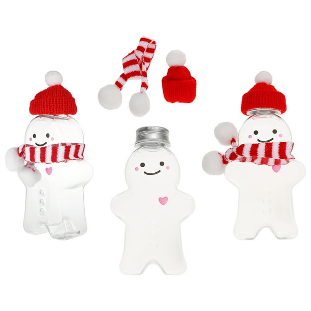 3 sets Botella de bebida de leche navideña vacía Frascos de dulces de Navidad portátiles de jengibre transparente botellas de jugo de bebida contenedores de bebidas 350 ml