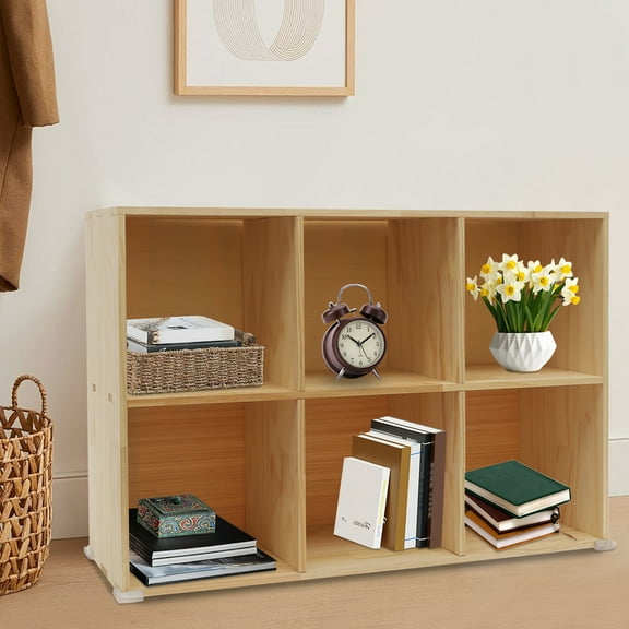 Solid Wood Shelves, Wooden Cube Shelf Bookcase,  Floorstanding Bookshelf