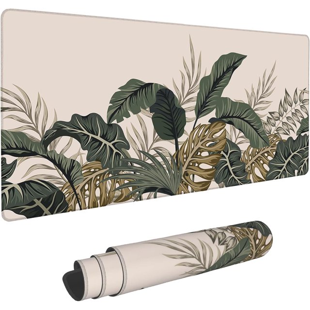 Tropical Forest Leaves Gaming Mouse Pad - Extended Large Size, Non-Slip Rubber Base, Perfect for Home Office, Computer Desk Mat, 31.5x15.7 Inch, Eco-Friendly Design
