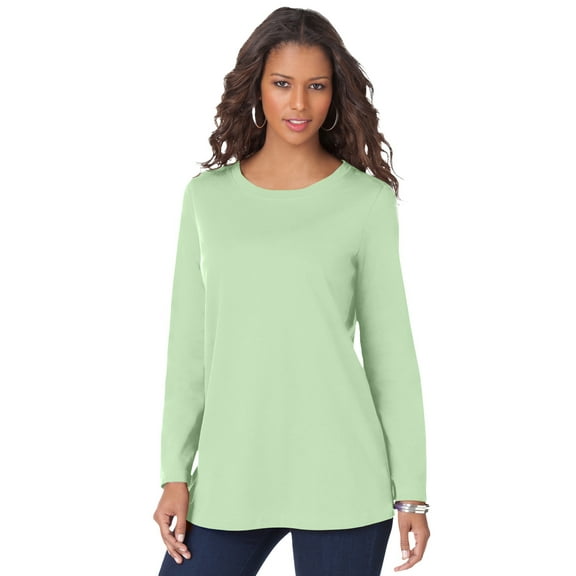 Roaman's Women's Plus Size Ultimate Cotton Crewneck Long Sleeve Tee