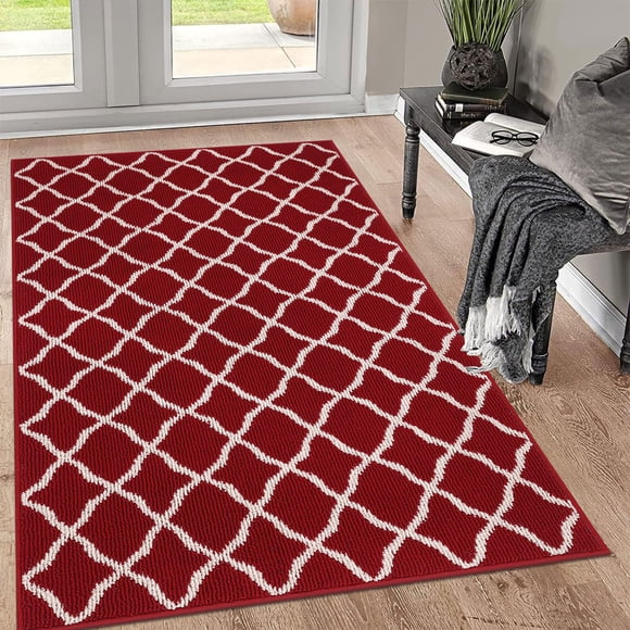 Felpudo SHACOS, tamaño grande, 90 x 150 cm, respaldo de goma de polipropileno rojo