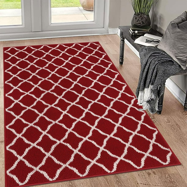 Felpudo SHACOS, tamaño grande, 90 x 150 cm, respaldo de goma de polipropileno rojo