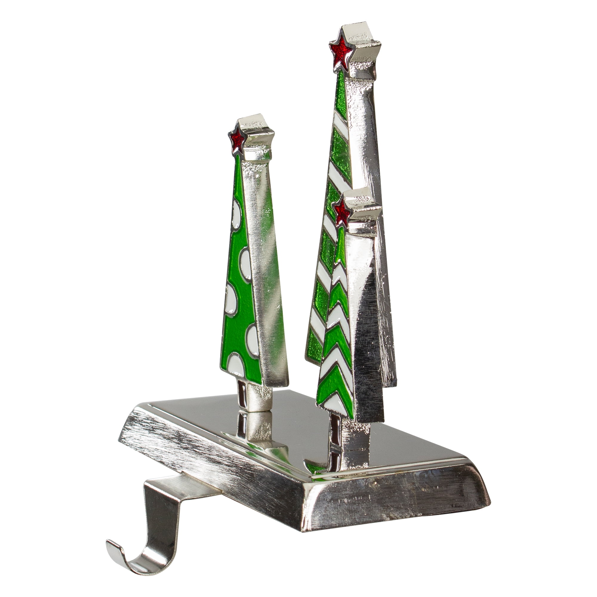 Northlight 7" Silver, Green and White Christmas Tree Trio Stocking Holder