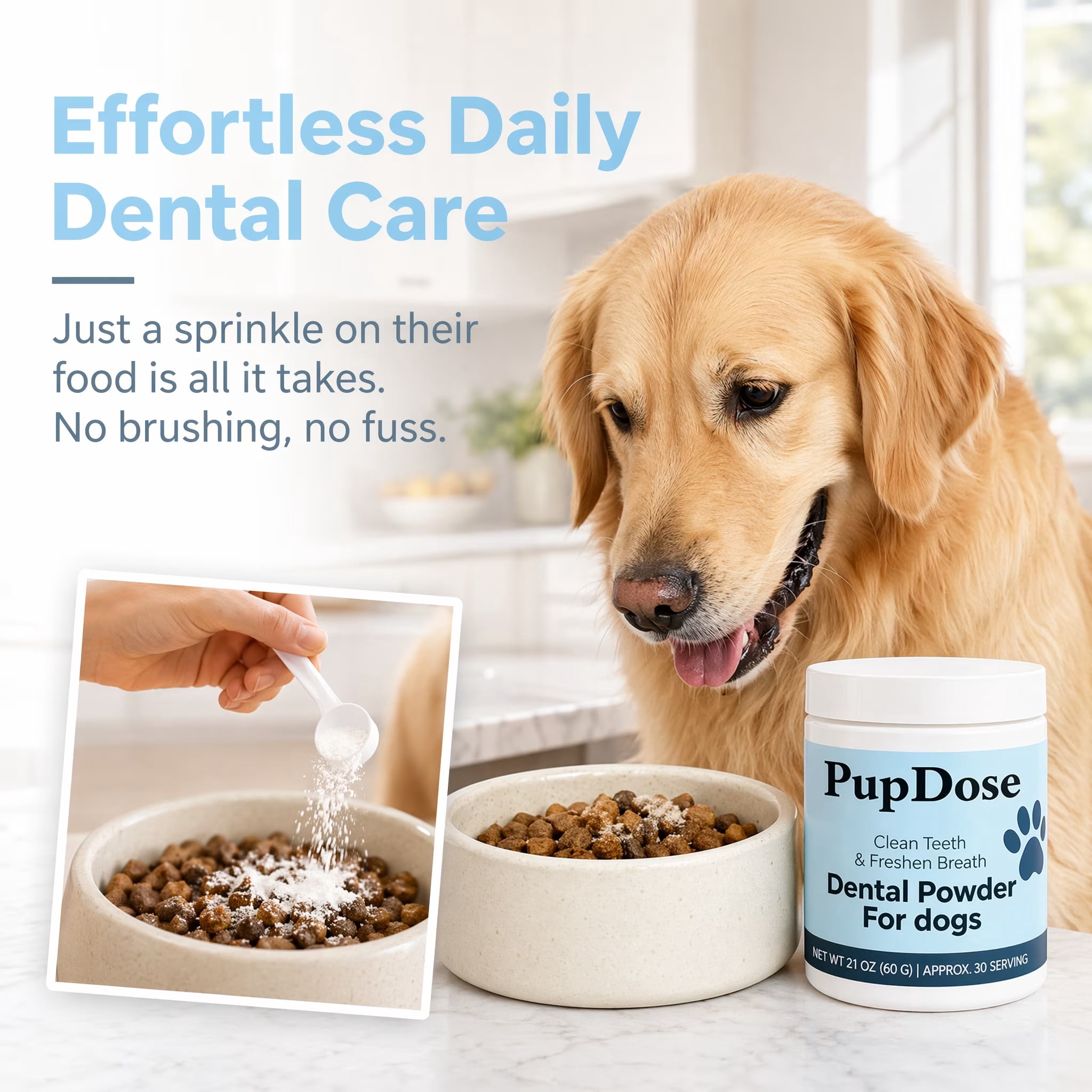 Dog Dental Powder, Teeth Cleaning & Tartar Removal Supplement, Fresh Breath Oral Care for Dogs, Gum Health Support, Easy Mix Food Additive for Small Medium Large Dogs (2PC)