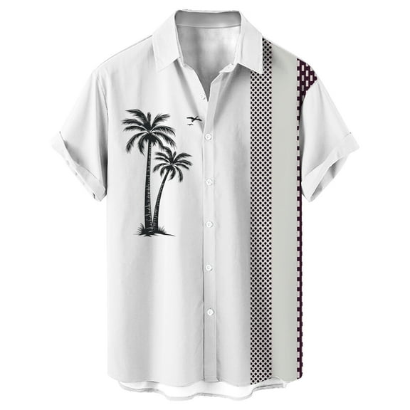Afdoent Men's Casual Shirts Male Loose Lapel Print Short Sleeve Button Shirt Sand Beach Summer Top Beach Vacation Shirt
