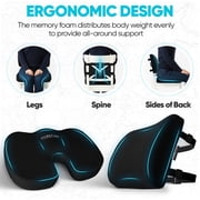 FORTEM Seat Cushion, Office Chair Cushion, Lumbar Support Pillow for Office Chair, Memory Foam Car Seat Cushions, Sciatica Coccyx Tailbone Pain Relief, Cushions for Back Support, Washable, Non Slip