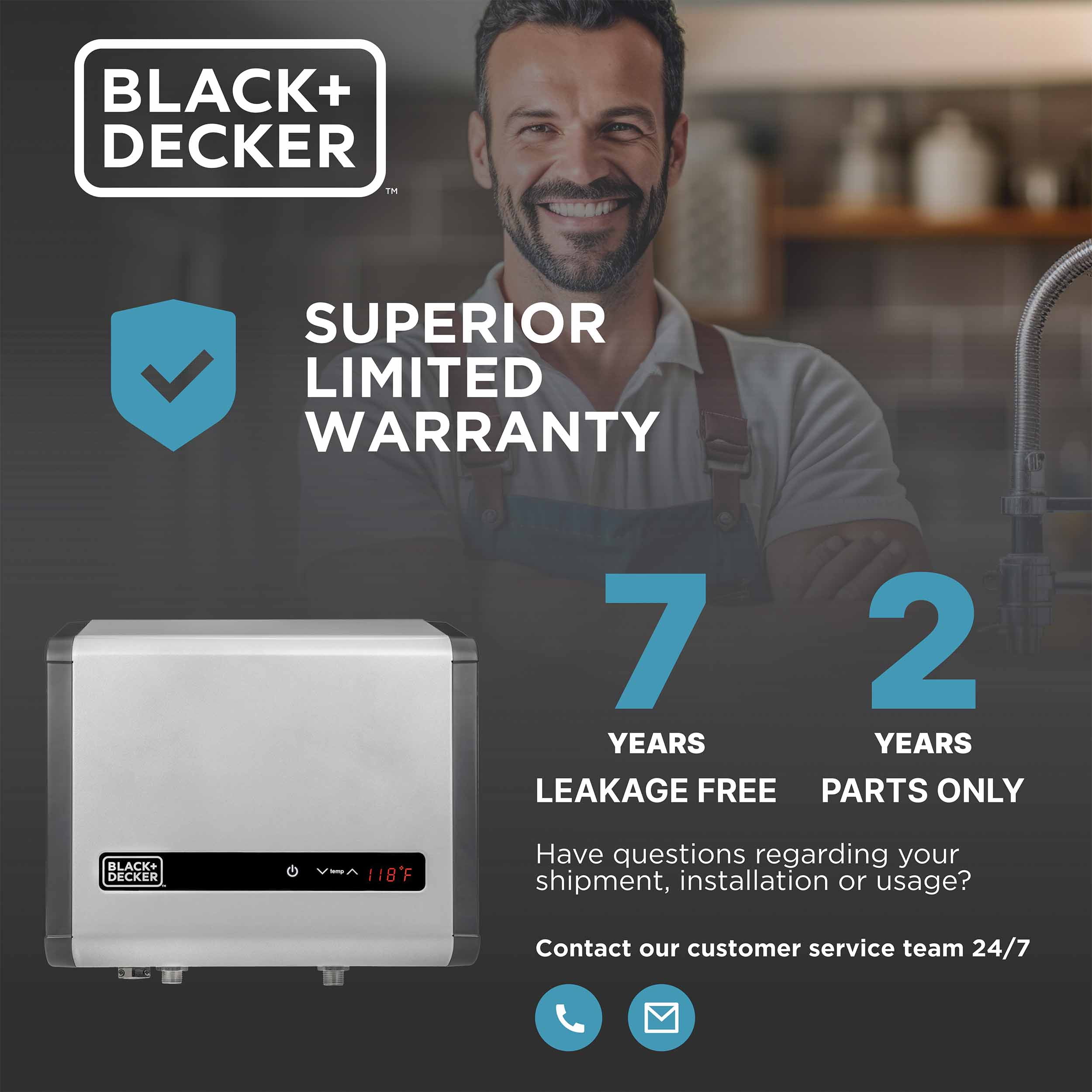 BLACK+DECKER 18 kW 3.7 GPM Electric Tankless Water Heater, Digital Self Modulating Hot Water Heater Electric