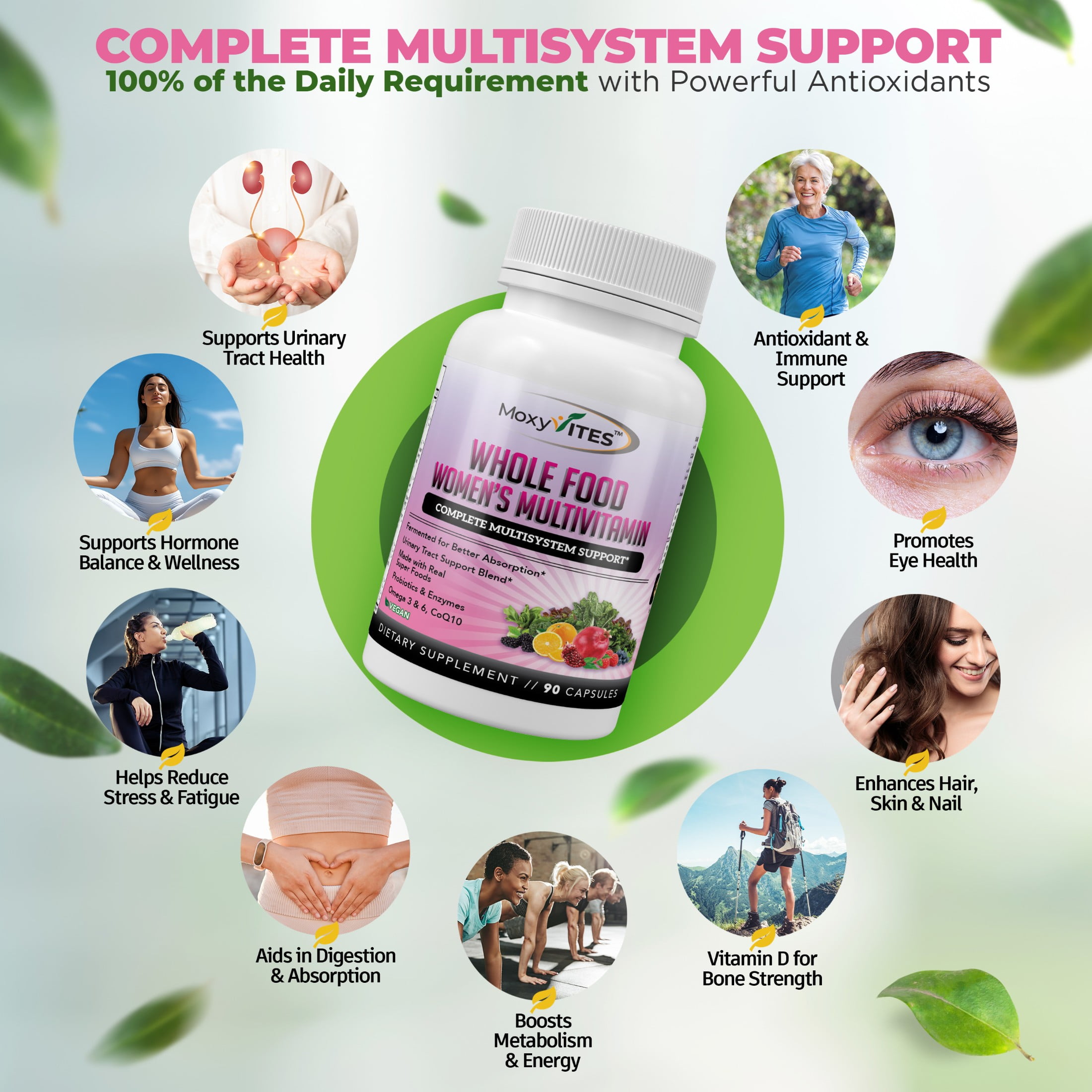 MoxyVites Women's Multivitamins, Methylated, with Iron, Whole Food, Probiotics, 44 Fermented Nutrients, Vegan, 90 Count