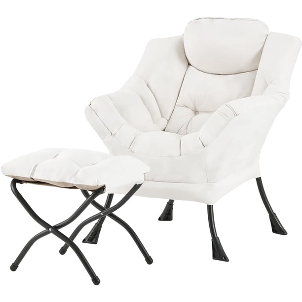 Sillón Lazy con otomana, sillón de lectura y salón moderno con reposabrazos y bolsillos laterales, sofá lounge tapizado para espacios pequeños, beige,Azul Real