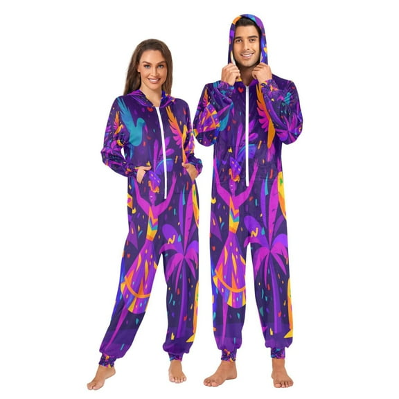 1-Pack Onesie Jumpsuits For Men&Women Winter One Piece Zipper Pajamas Playsuit Carnival Background