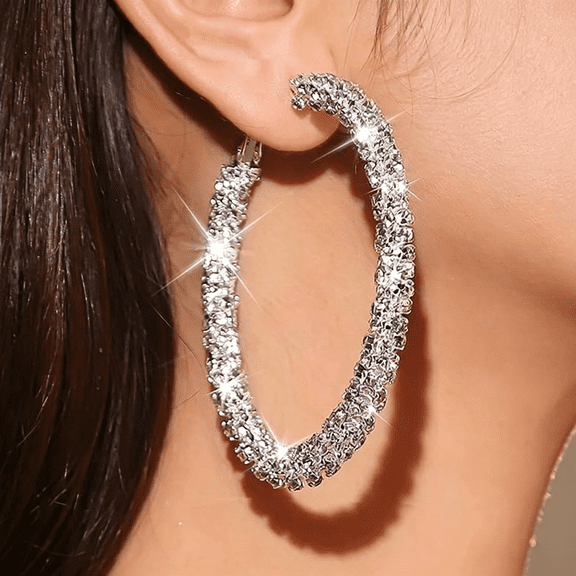 DESIGNICE Rhinestone Hoop Earrings for Women Large Hoop Earrings Sparkly Big Hoops Earings Statement Jewelry for Women Party Prom Dresses 2026