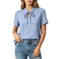 thumbnail image 2 of TGSLY Bow Tie Front Linen Tops for Women Lightweight Soft Keyhole Short Sleeve T-Shirts Dressy Casual Solid Color Breathable Crinkle Blouses S, 2 of 8