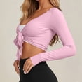 thumbnail image 5 of Tqcoqu Womens Tie Front Wrap Crop Tops,Long Sleeve Shrugs Cropped Shirts Yoga Cover Up Top Pilates Workout Outfits,Pink Women's S-XXL, 5 of 10