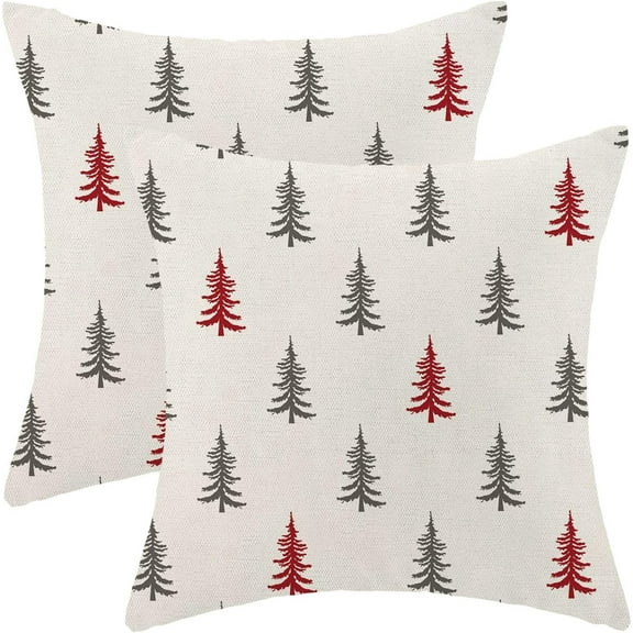 Christmas Pillow Covers 18x18 Inch Set of 2 Red Grey Christmas Tree Decor Throw Pillows Winter Xmas Holiday Outdoor Cushion Cases for Couch Bed Decorations