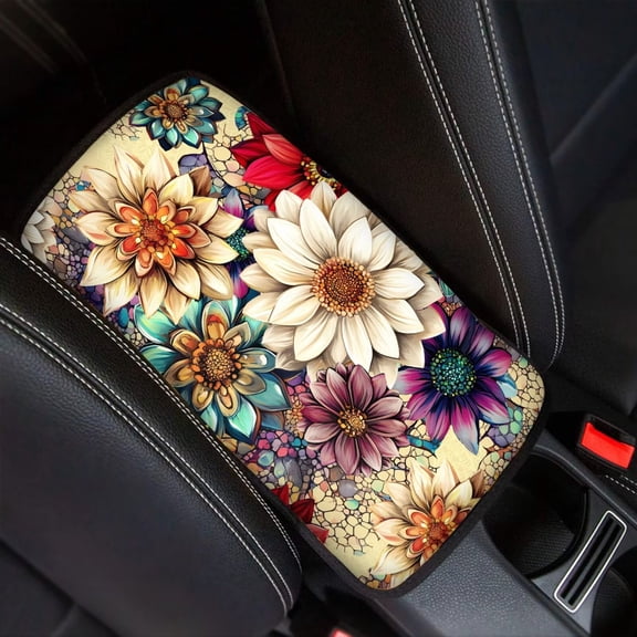 Forchrinse Boho Floral Print Car Center Console Cover for Women,Non-Slip Comfortable Car Armrest Cover Pad,Car Interor Accessories Decor