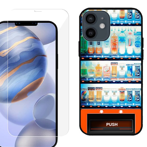 Slim-Fit Protective Phone Case (Black) compatible with iPhone 12 / iPhone 12 Pro, with Tempered Glass Screen Protector, by OneToughShield  - Vending Machine