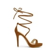 thumbnail image 3 of BLISSFUL STEP Women's Sandals Stiletto Heels Platform Heels Lace up Sandals Brown 7.5, 3 of 7